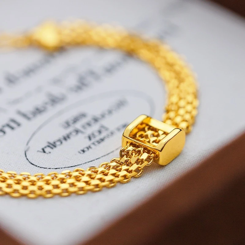

Luxury Kt18 Vintage Handmade Woven Gold Square Bracelet Bangle for Women Wedding Birthday Christmas Gifts Jewelry Not Fade