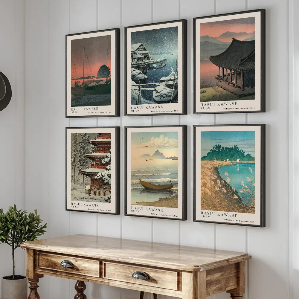 Japan Hasui Kawase Natural Scenery Canvas Prints Asian Art Sunrise and Sunset Wall Art Posters for Modern Living Room Home Decor