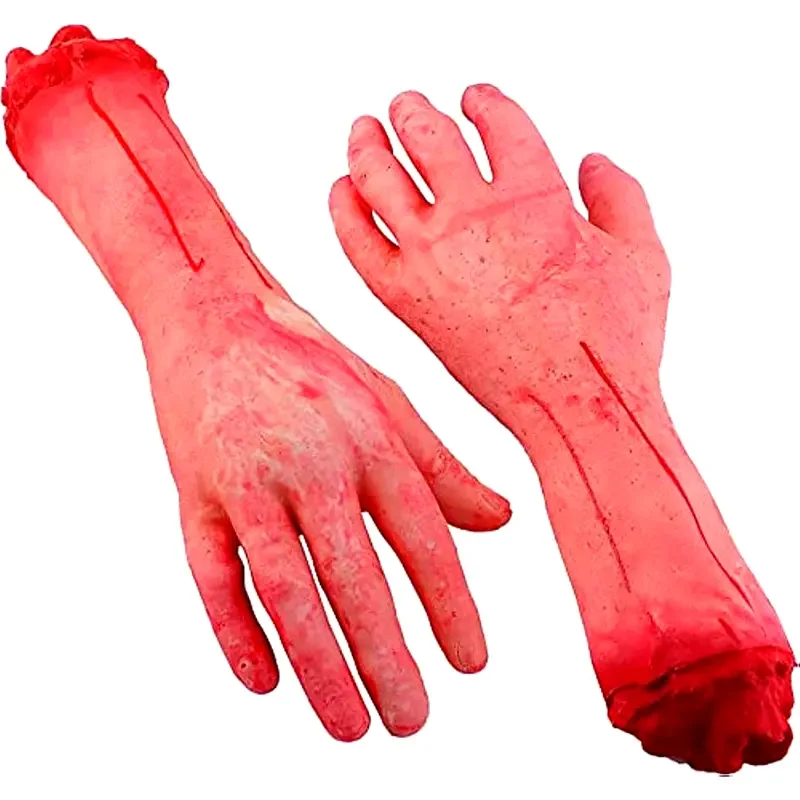 2pcs Bloody Fake Human Arms - Realistic Halloween Body Parts, Haunted House Decorations, Left and Right Hands, Spooky Prop for H
