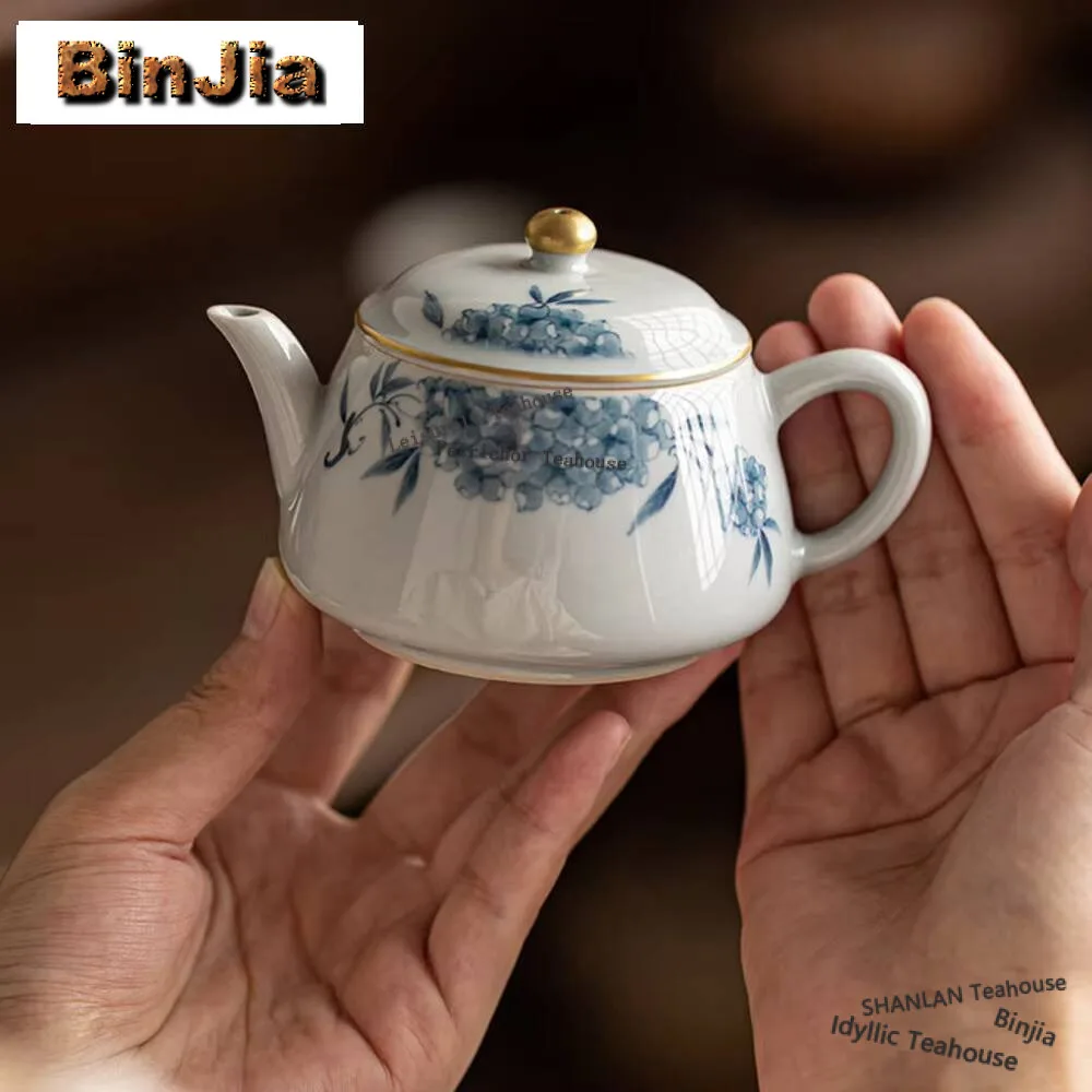 150ml Hand-painted Blue and White Teapot Antique Embroidered Ball Flower Pot Handmade Tea Maker Kettle Tea Ceremony Supplies