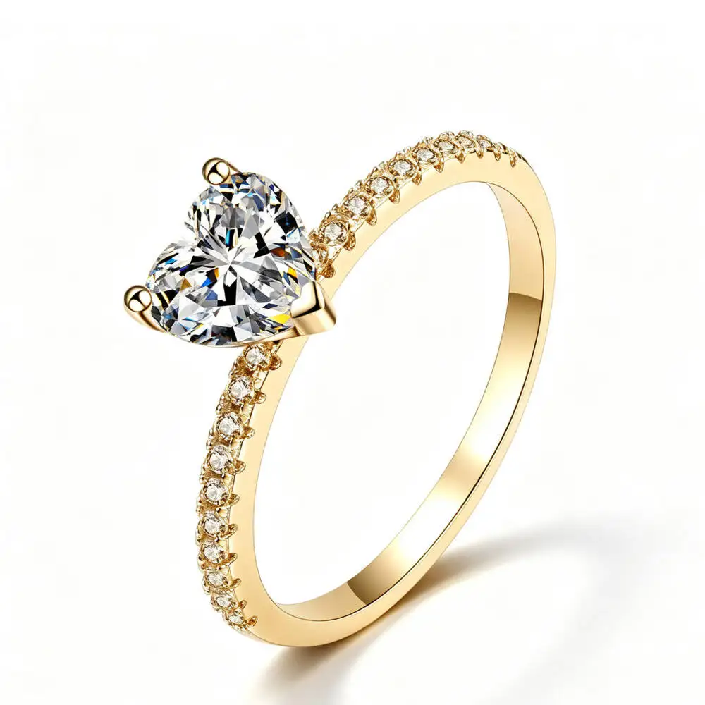 925 Sterling Silver Heart Cut Three Prong Thin Band Ring D VVS1 Moissanite Multi Tone Romantic Engagement Fine Jewelry For Women