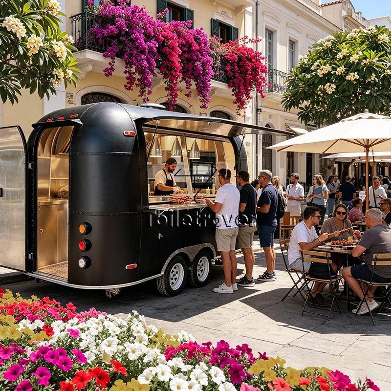 DOT CE Certified Commercial Food Truck Waffle Crepe Dessert Donut Mobile Food Trailer Fully Equipped for Street Legal