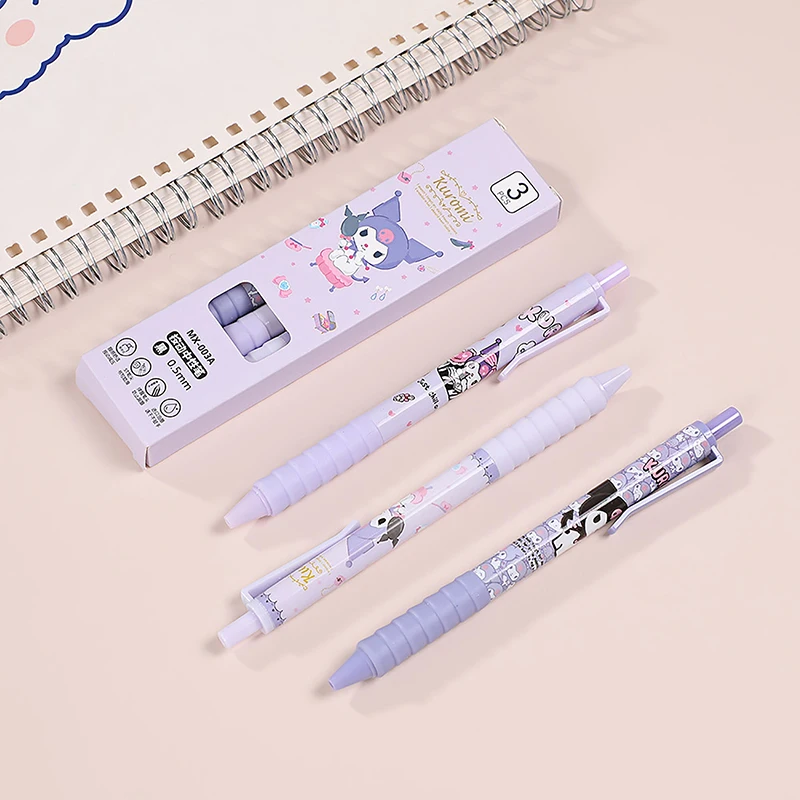 3Pcs Cartoon Sanrio Gel Pen Kawaii Kuromi Student Stationery Writing Pens Cute Pressing Neutral Pens Quick Drying Pens Gifts