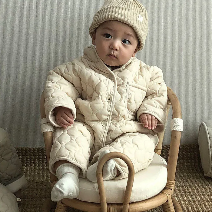 Newborn Baby Clothes  Newborn Winter Romper Casual Simple  Cotton Unisex  Covered Button Solid Full Baby Boys and Girls Romper