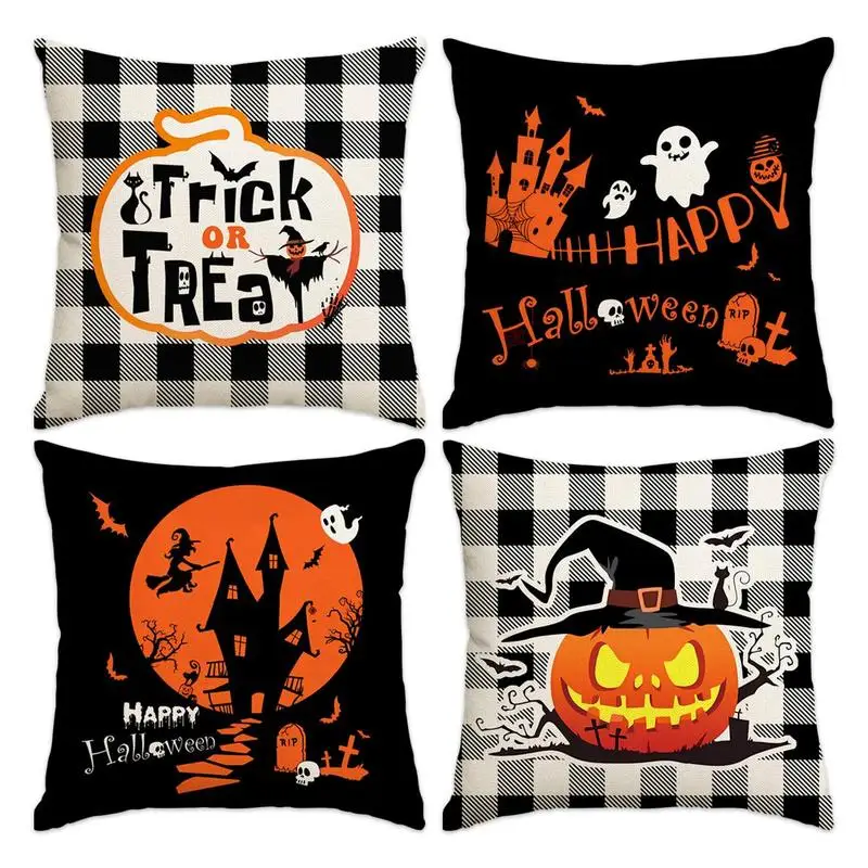 

Halloween Themed Pillow Case 4 Counts/set Square Pillow Cover without Filler Halloween Decoration for Home Living Room Bedroom