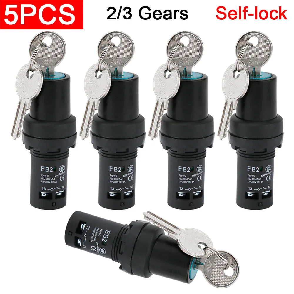 

EB2-11Y2 22mm Key Knob Switch EB2-20Y3 1NO/2NO/1NO1NC 2/3 Position Self Locking Select Rotary Switch Power Conversion Switch