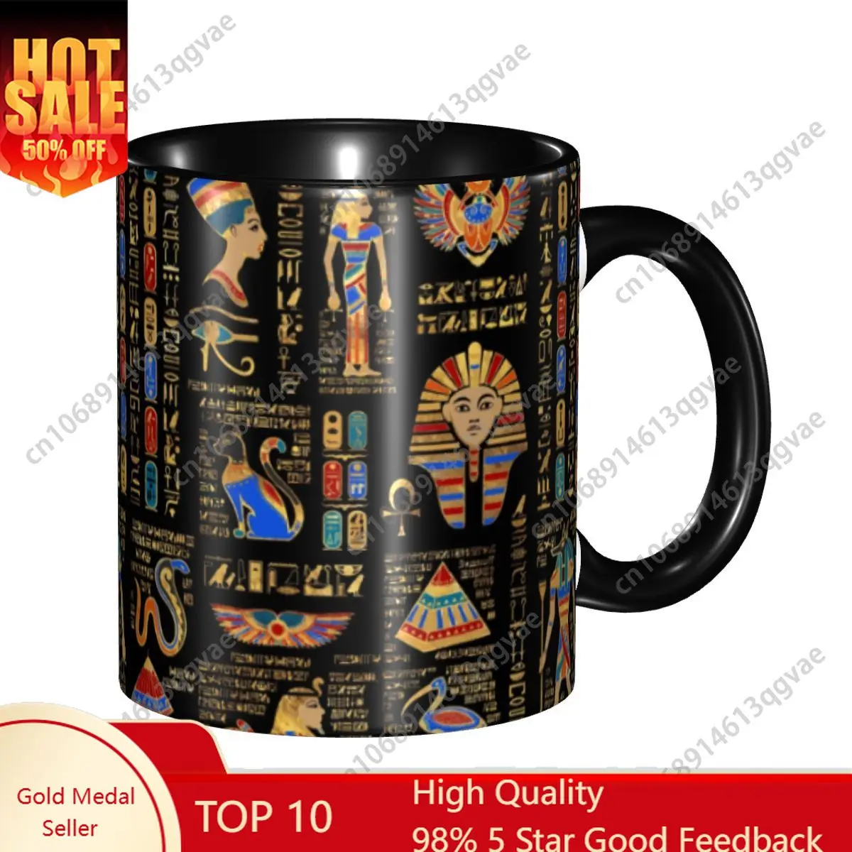 

Egyptian Hieroglyphs And Deities On Black Coffee Mugs DIY Customized Ceramic Mug Cup Creative Present