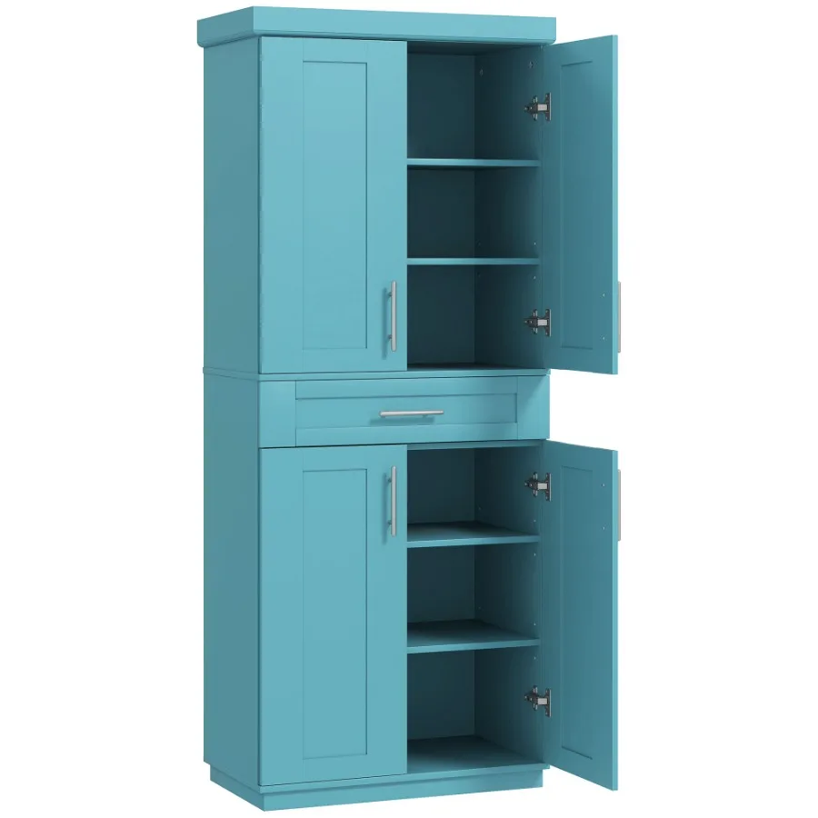 

HOMCOM Modern Kitchen Pantry Freestanding Cabinet Cupboard with Doors and Drawer Adjustable Shelving Dark Blue