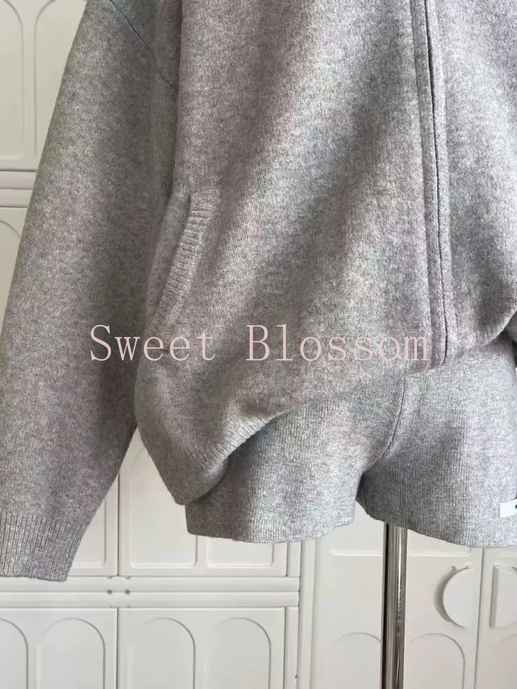 Set 2 Potong Rajutan Berkerudung Gaya Preppy Retro Amerika Kardigan Ritsleting Wanita + Celana Mini Setelan Gadis Populer Mode Rajutan Baru Musim Gugur