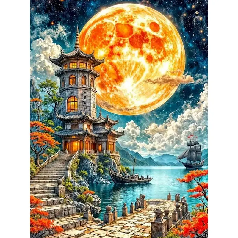 

GATYZTORY Bagoda Painting By Numbers Original gifts Canvas Painting Landscape Crafts Gift Crafts Crafts DIY Kits for Beginners