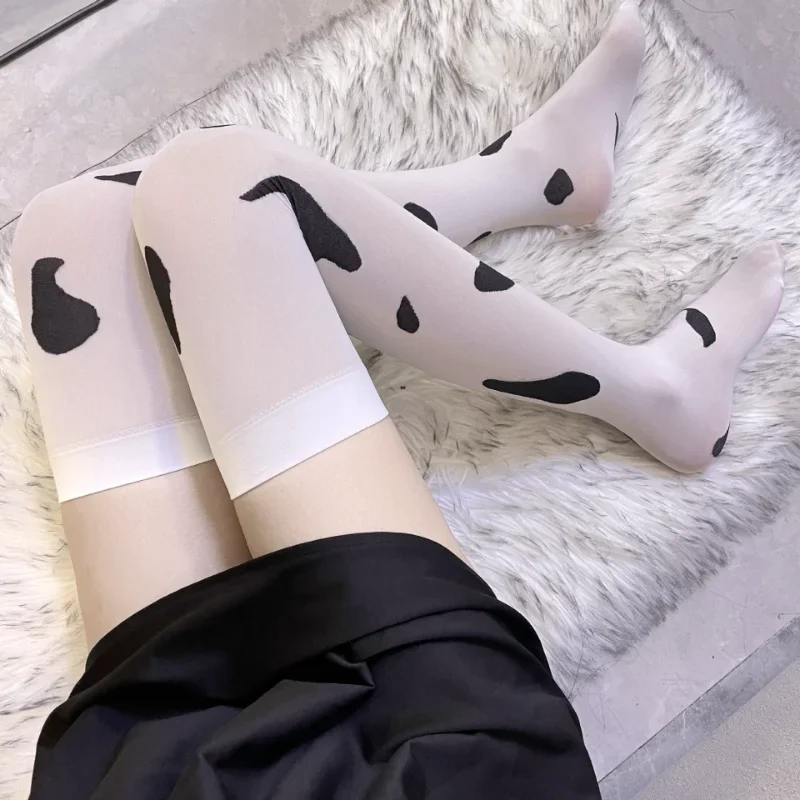 Kuh Druck Weiße Strümpfe Frauen JK Mädchen Kniehohe Socken Oberschenkel Hohe Strümpfe Lolita Kawaii Nette Oberschenkel Hohe Socken Frauen Strümpfe