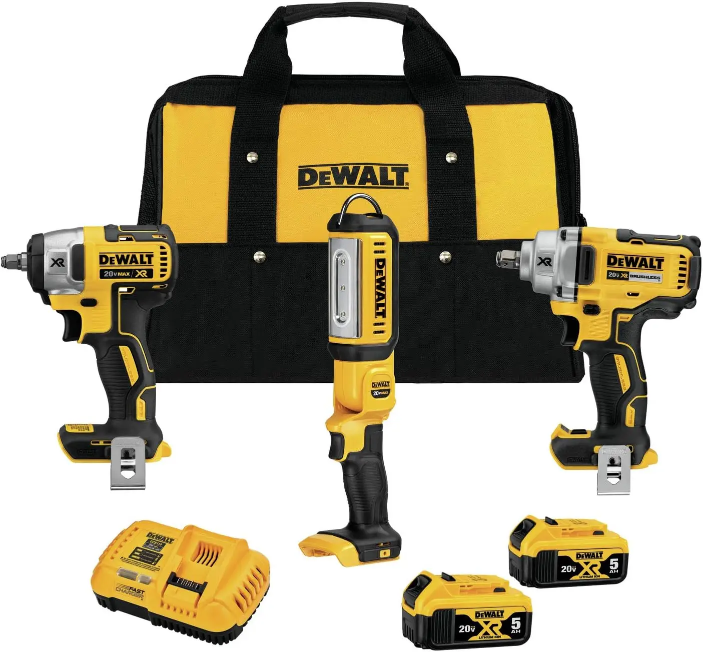 

DEWALT 20V MAX XR Impact Wrench Combo Kit, 1/2-Inch & 3/8-Inch with LED Handheld Area Light, 3-Tool (DCK302P2)