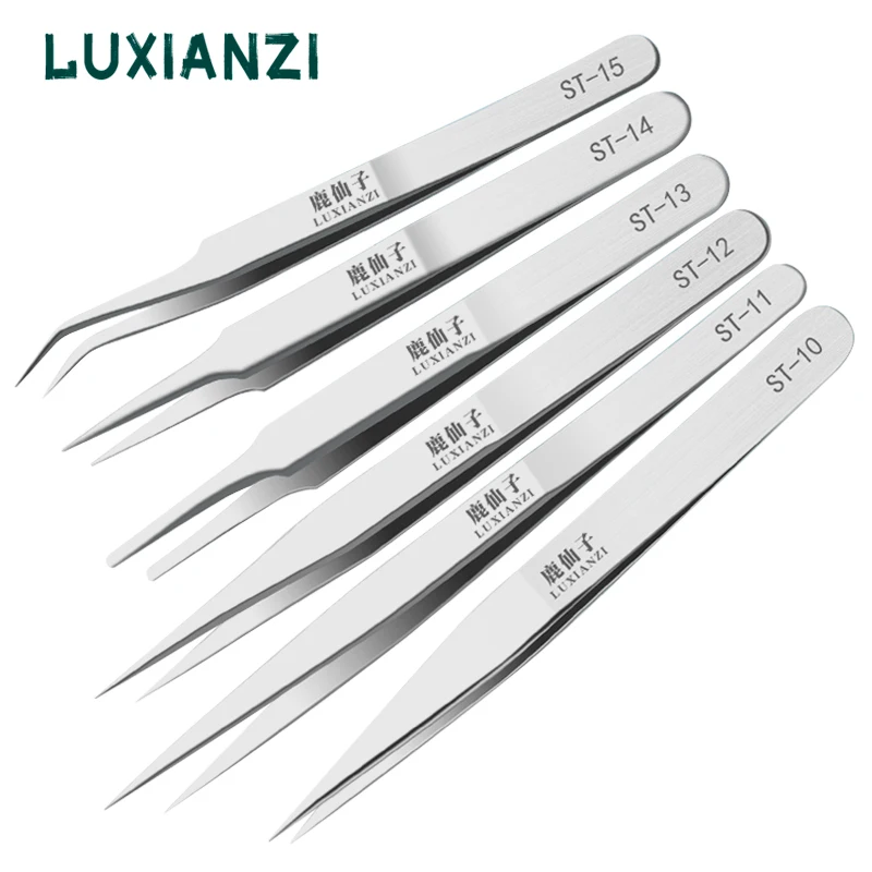 

LUXIANZI 1pc ESD Anti-Static Stainless Steel Tweezers Curved Straight Tip Electronic Precision Industrial Repair Tool Forcep