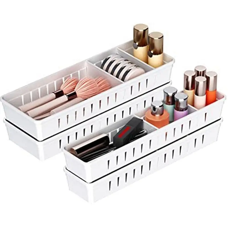 【ABFS】4 Pack Desk Drawer Organizer Trays, Plastic Drawer Organizer Set Makeup Organizer Storage Dividers