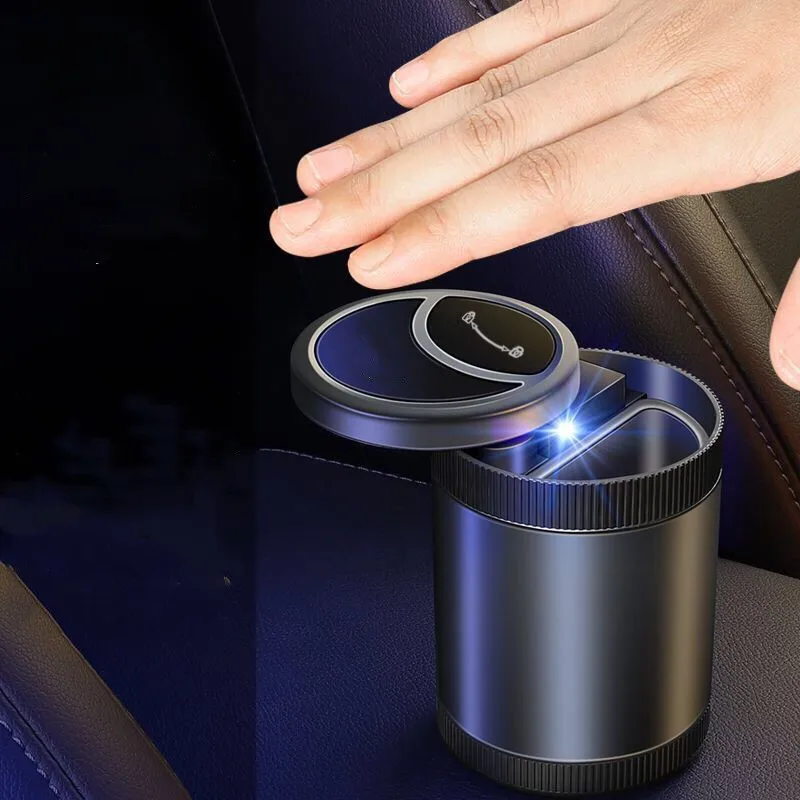 Car Ashtray With LED Light Portable Universal Alloy Ash Tray Aluminum Cup Smokeless  For Chevrolet Bentley car view 4