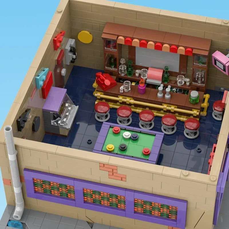 Clássico dos desenhos animados cena diorama tijolos taverna bar blocos casa cidade haus moc fãs presente de construção criança filme brinquedo produto decoração conjunto