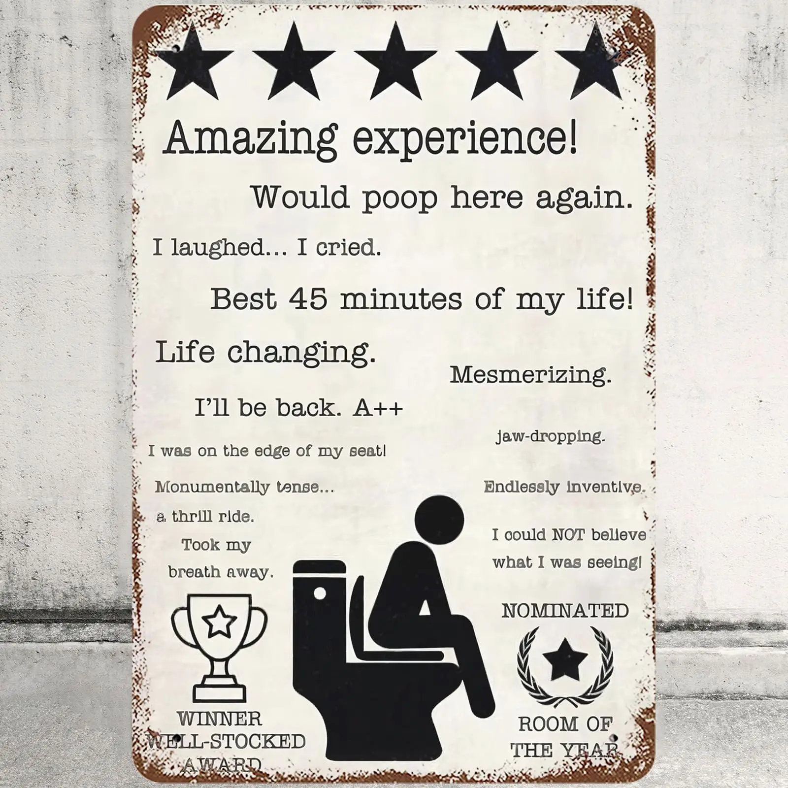 Charllr Metal Tin Sign 8x12 Inches, Funny Sit Down Toilet Wall Decor Aamazing Experience Would Poop Here Again Toilet Tin S sign