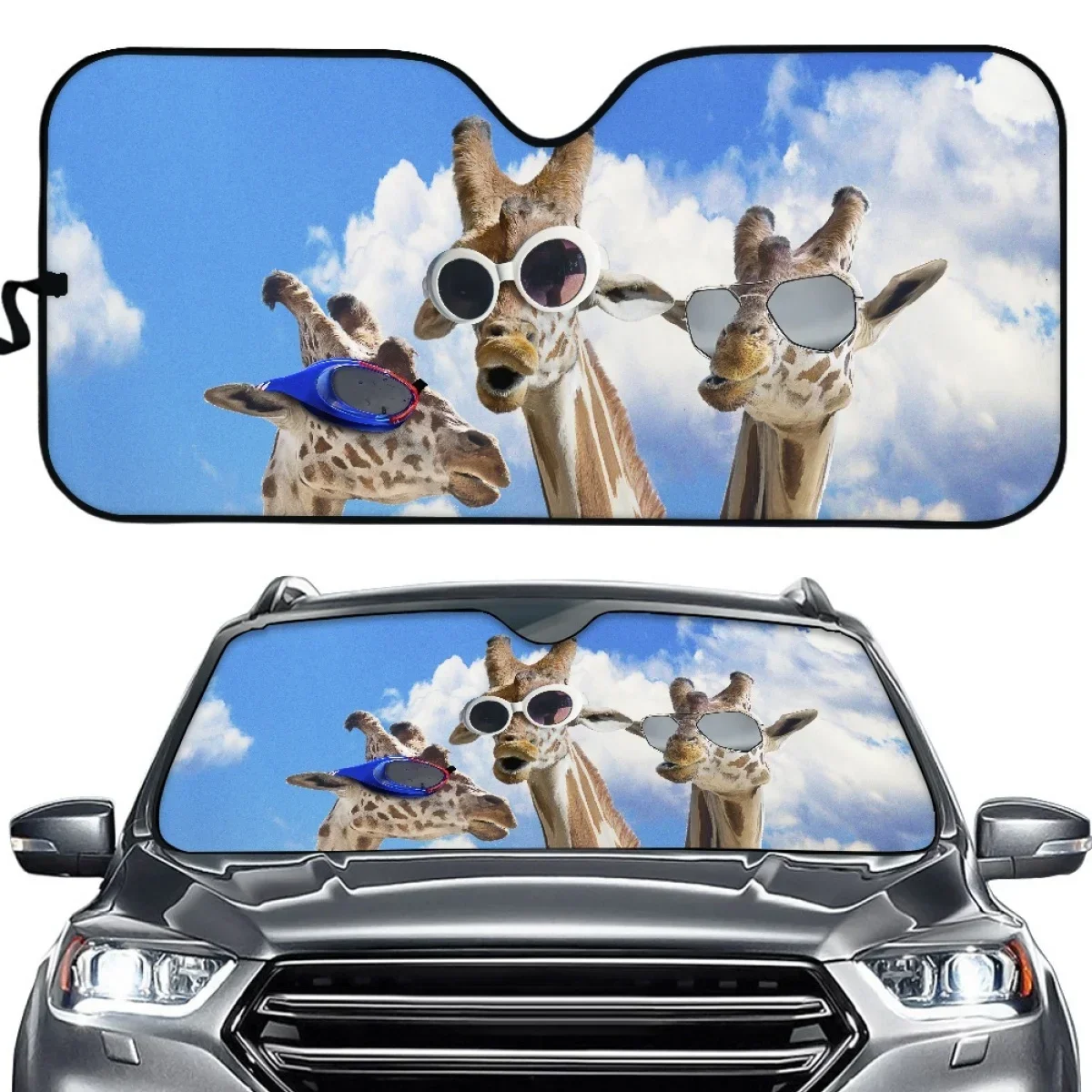 Cool Giraffe with Sunglasses 3D Auto Sunshade Universal Car Block Sun Glare for Men Womens Anti UV Protecter Gifts