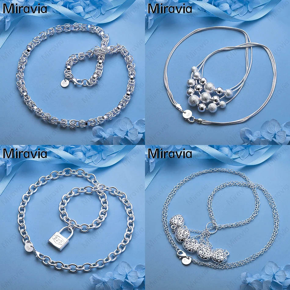 

Miravia 925 Sterling Silver Smooth Matte Frosted Bead Necklace Women's Versatile Anniversary Gift Jewelry