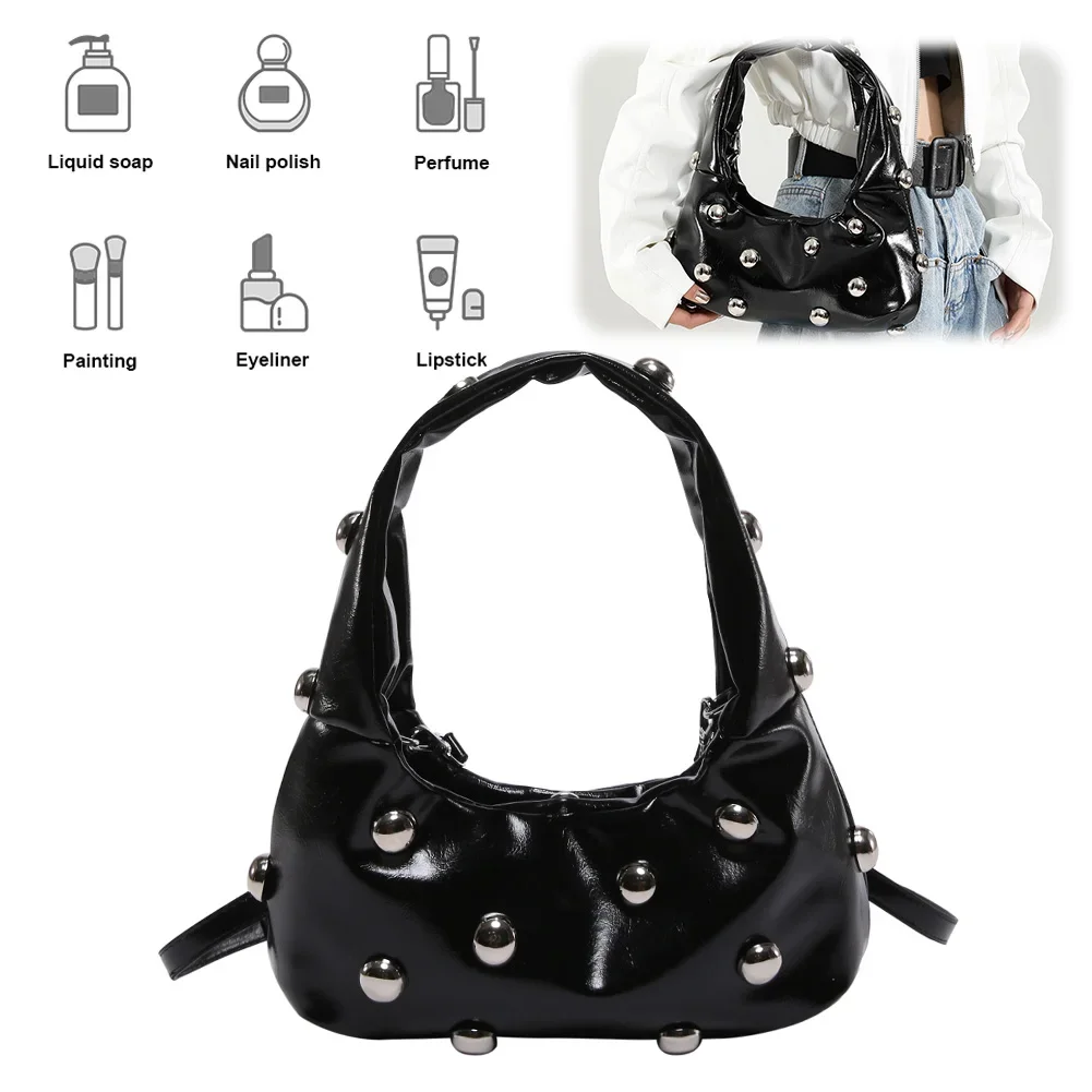 

Women PU Rivet Shoulder Bag Stylish Crossbody Bag Adjustable Strap Fashion Tote Handbag Cool Sling Bag Outdoor Travel Bag