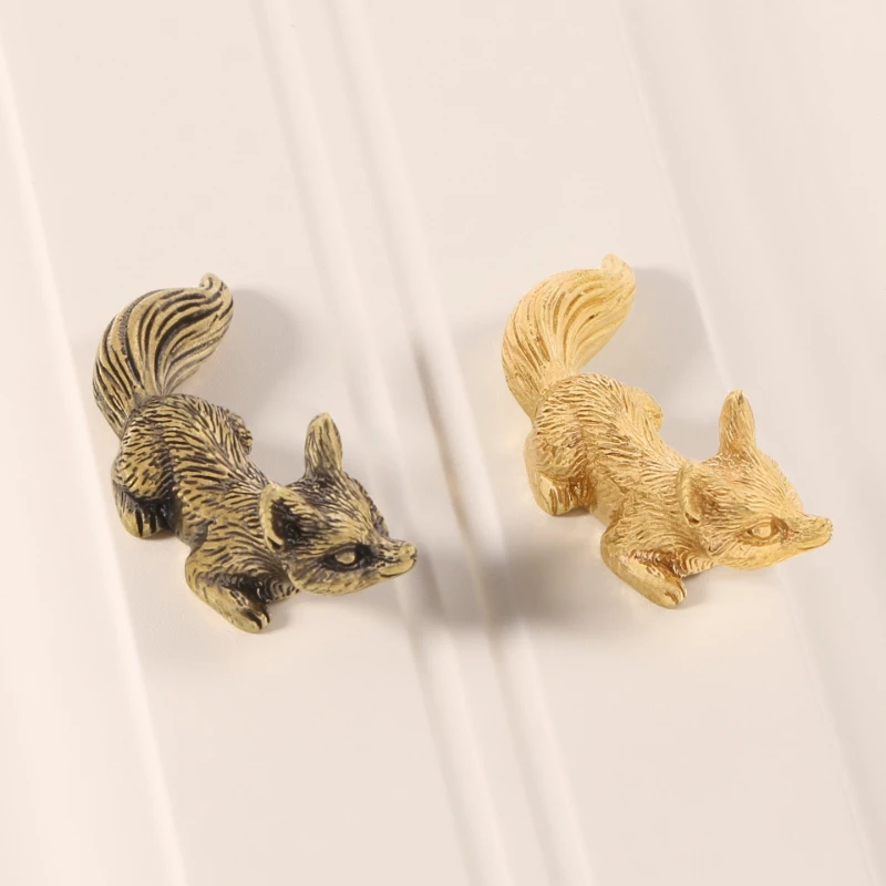 Brass Animals Furniture Handles Gold Sleepy Fox Shaped Cabinet Handles Door Drawer Knobs Kitchen Wardrobe Cupboard Closet Pulls