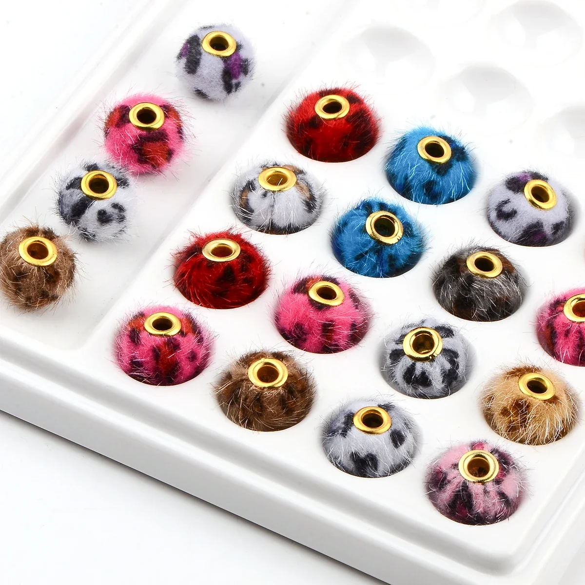 20pcs Striped plush hand-made polyester round bead Creative Acrylic beads for jewelry making DIY charms pandora large holes Bead image 3