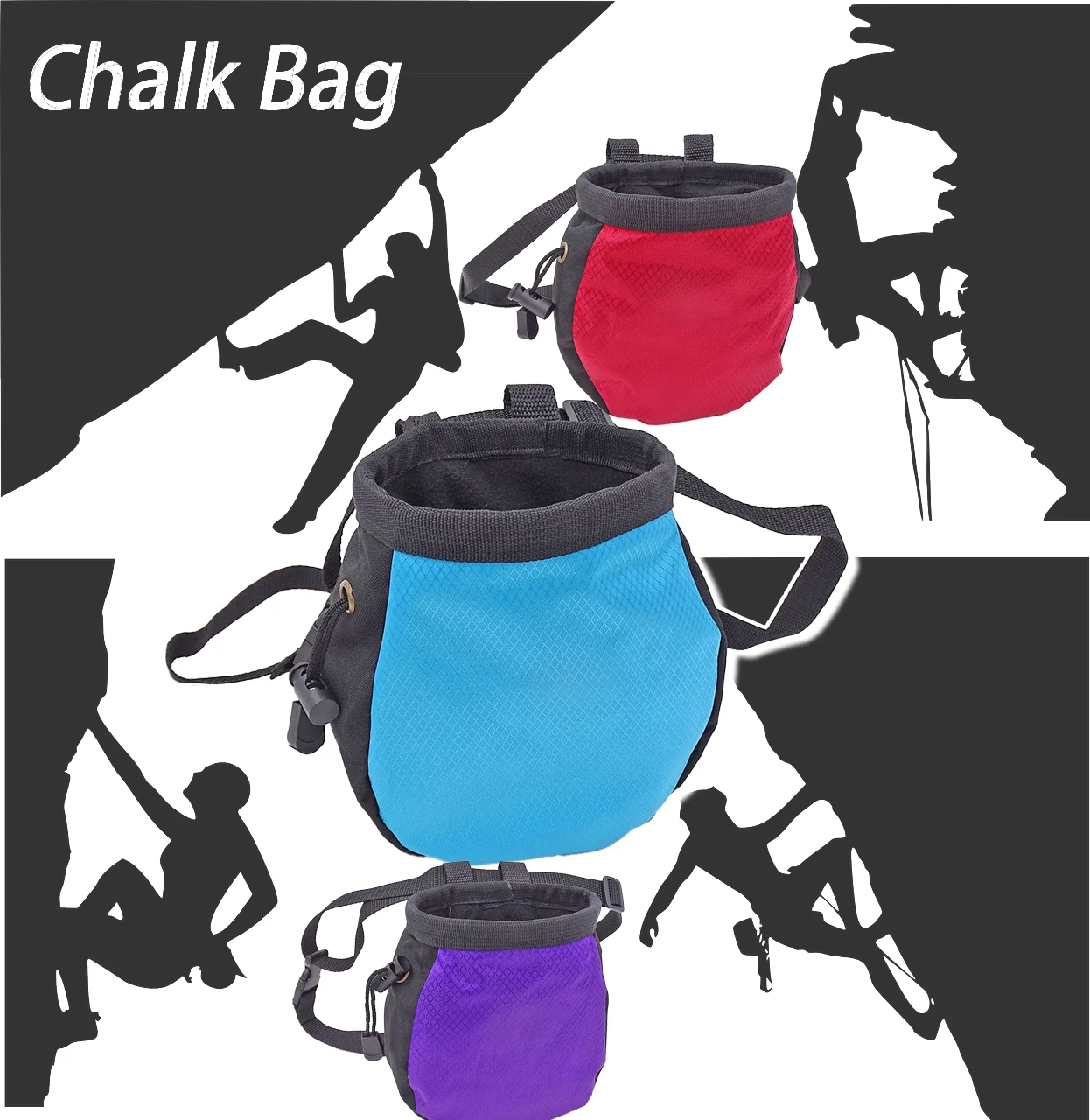 Bolsa de tiza para escalada en roca con cinturón y bolsillo con cremallera para Fitness, gimnasio, levantamiento de pesas, caza, bolsa de magnesia multicolor