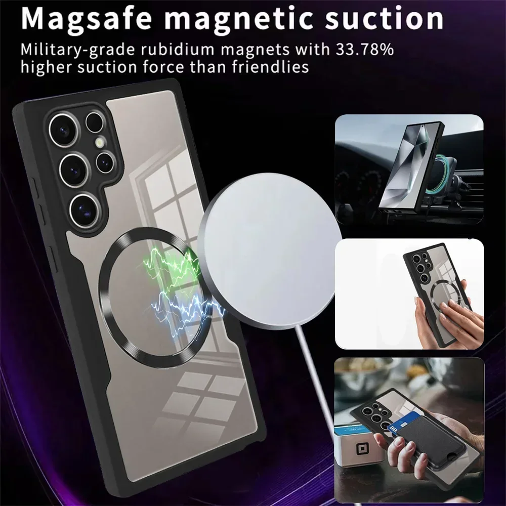 360° Full Shockproof Clear for Magsafe Phone Case for Samsung Galaxy S24 S23 S22 Ultra Plus S21 S23FE Magnetic Transparent Cover