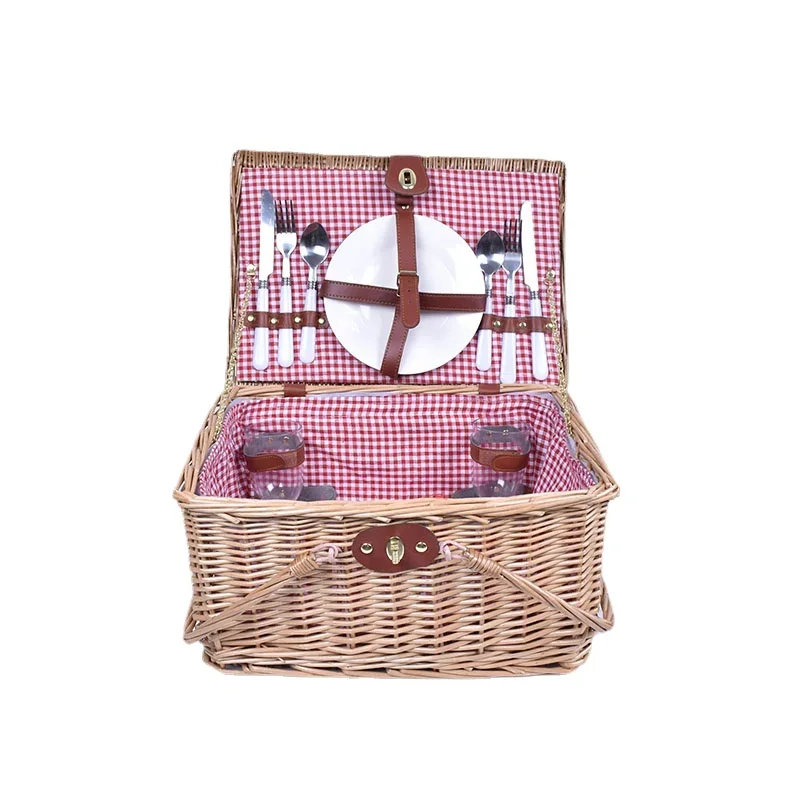 

Rural Travel Rattan Picnic Basket Outdoor Portable Storage Multi-functional Food Incubator Vintage Picnic Basket for Outdoor