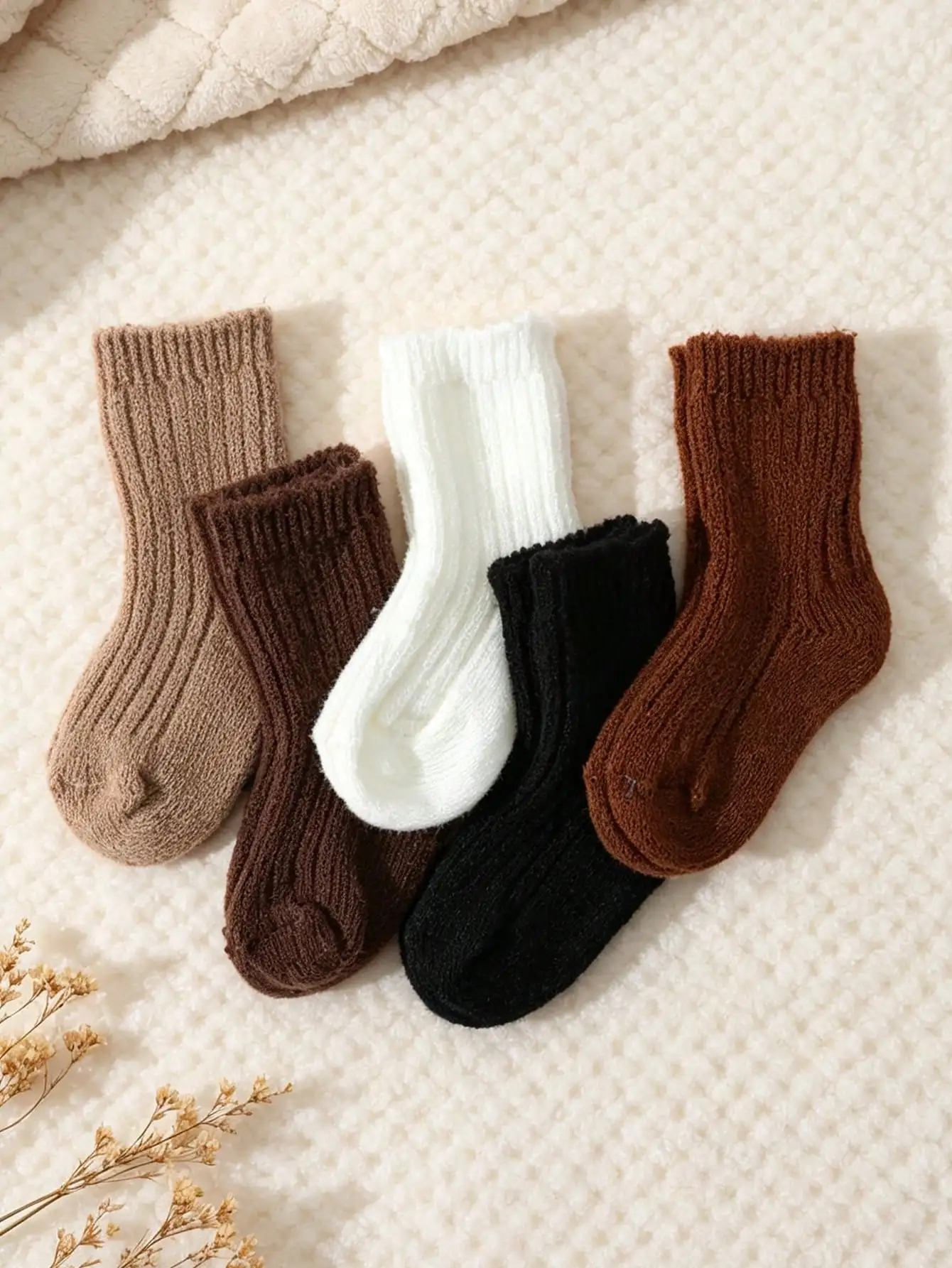 5 Paar Baby- und Kinder-Fleece-gefütterte Stricksocken, dicke warme Thermosocken, Unisex-Kleinkindersocken für den täglichen Gebrauch im Herbst und Winter. – Detail 8