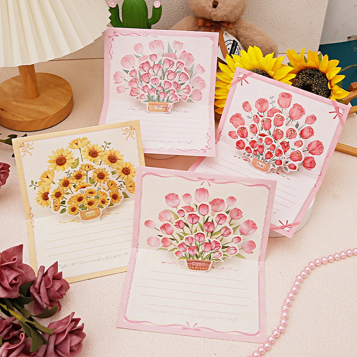 3D-Blumenstrauß-Grußkarte, Postkarte, Vatertag, Valentinstag, Lehrertag, Segenskarte