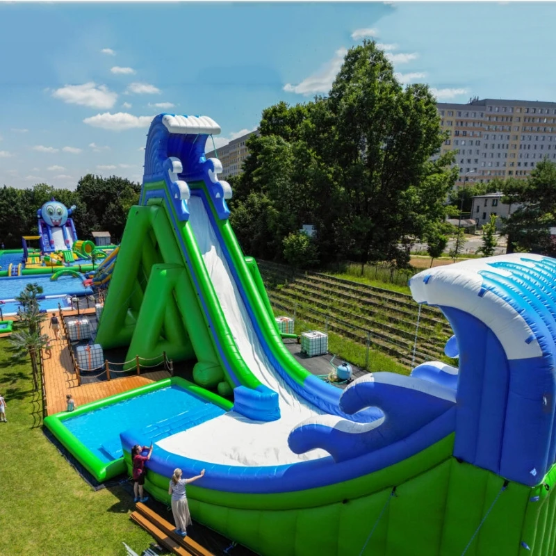 Aufblasbare Wasserrutsche Kommerzielle Riesige Blaue Rutsche Mit Pool 98x32x32FT