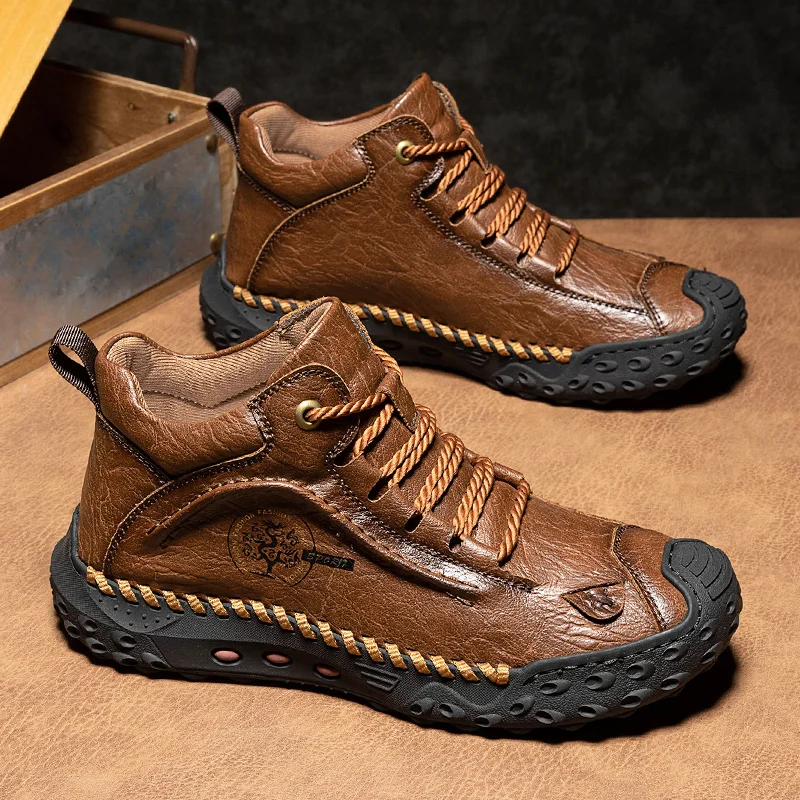 Large Size Hand-stitching Split Leather Men Boots Comfortable Ankle Boots For Men Casual Shoes Moccasins Man Flats Shoes