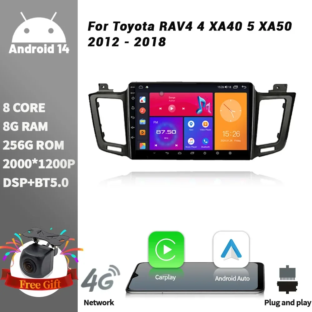 

Car Radio Multimedia Player Navigation Wireless CarPlay Touch Screen Stereo Android For Toyota RAV4 4 XA40 5 XA50 2012 - 2018