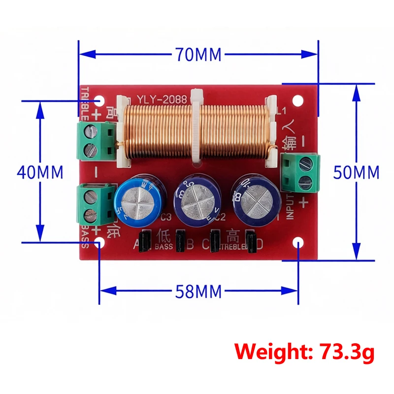 YLY-2088 YLY-2388 2-Way Speaker Crossover Board Adjustable Treble Bass Frequency Divider 400W Audio Crossover Filter
