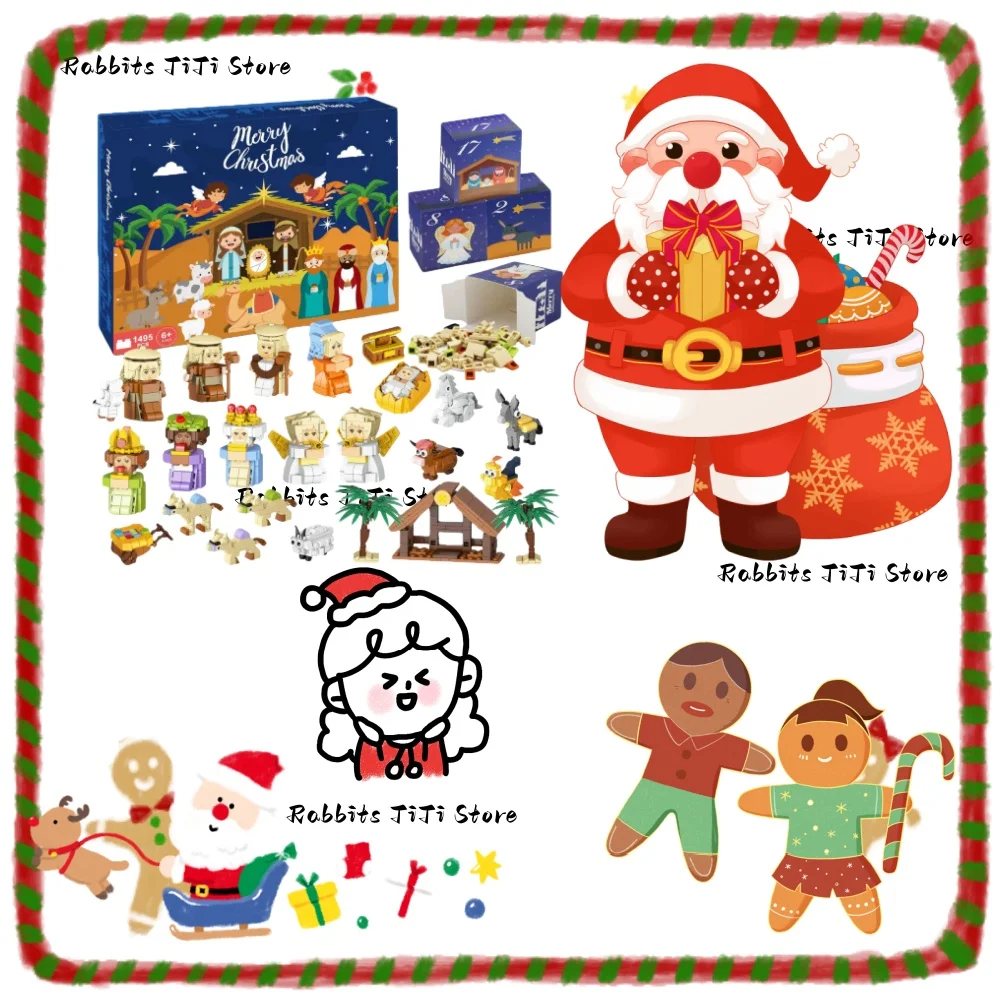 Kerst Adventskalender Miniatuur Kerststal Beeldje Set Kerststal Speelset, 24-Dagen Kerst Countdown Kalender