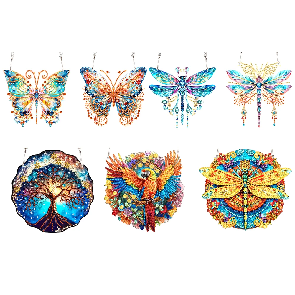 Acrylic Diamond Art Hanging Pendant Butterfly Single-Sided Diamond Painting Home Decor Tree 5D DIY Diamond Painting Dots Pendant