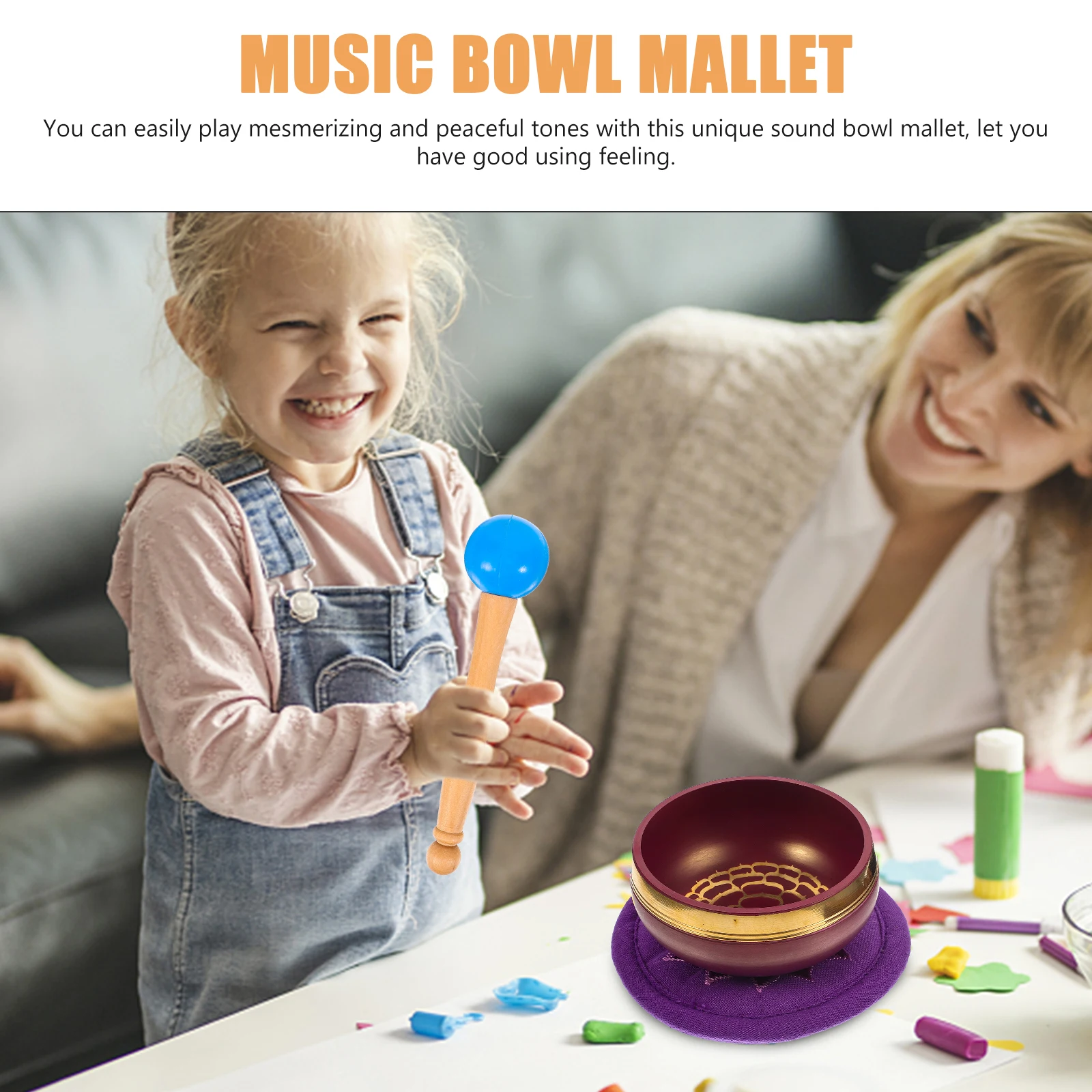 

Crystal Singing Bowl Mallet Yoga Meditation Sticks Blue Ball Wooden Handle Music Instruments Travel Portable Sound Strikers