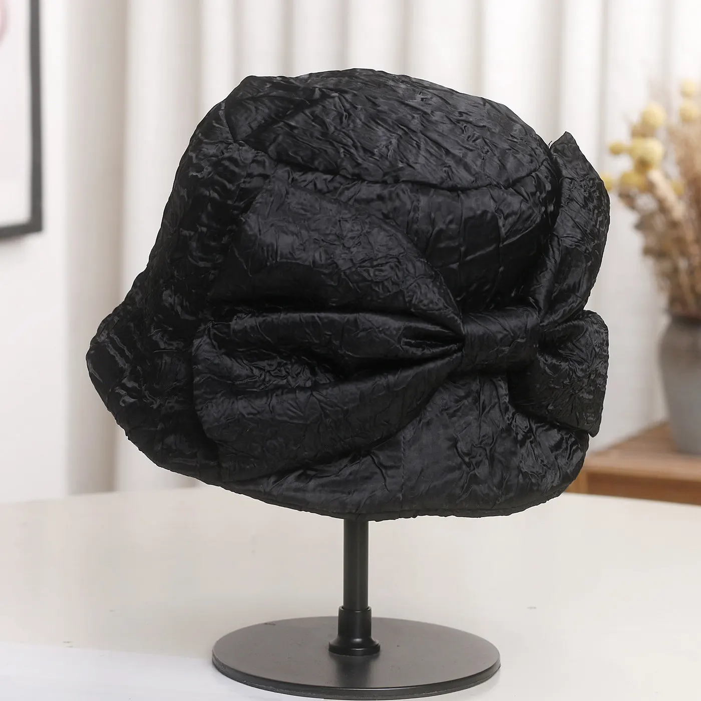 

Корейская элегантная панама с бантом и плиссированной текстурой для женщин, весна-лето, новая универсальная модель для защиты от солнца