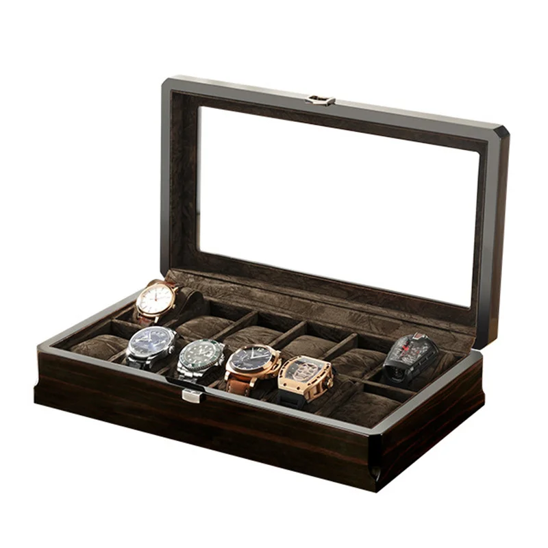 2022 New Luxury Solid Wood 12 Watch Boxes Storage Collector Brown Watch Display Case Watches Gift Box Custom Logo