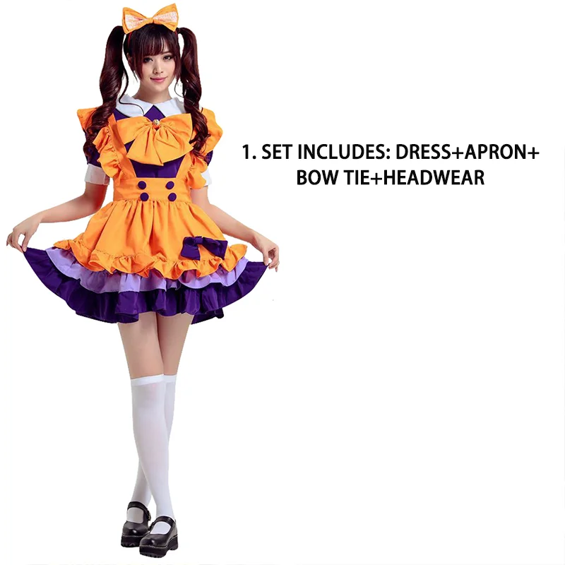 

Orange French Maid Cute Bowknot Innocent Maid Dress Cute Lolita Girls Anime Skirt Suit