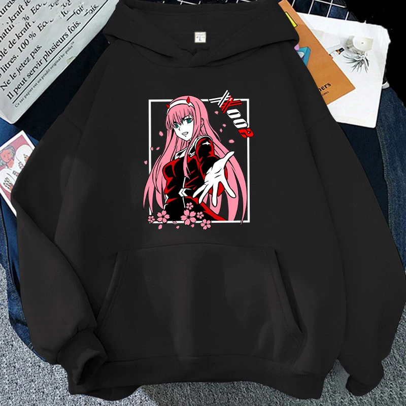 Sudadera con capucha con estampado de Anime Zero Two Unisex, sudadera deportiva holgada, Top informal, otoño e invierno, nueva moda