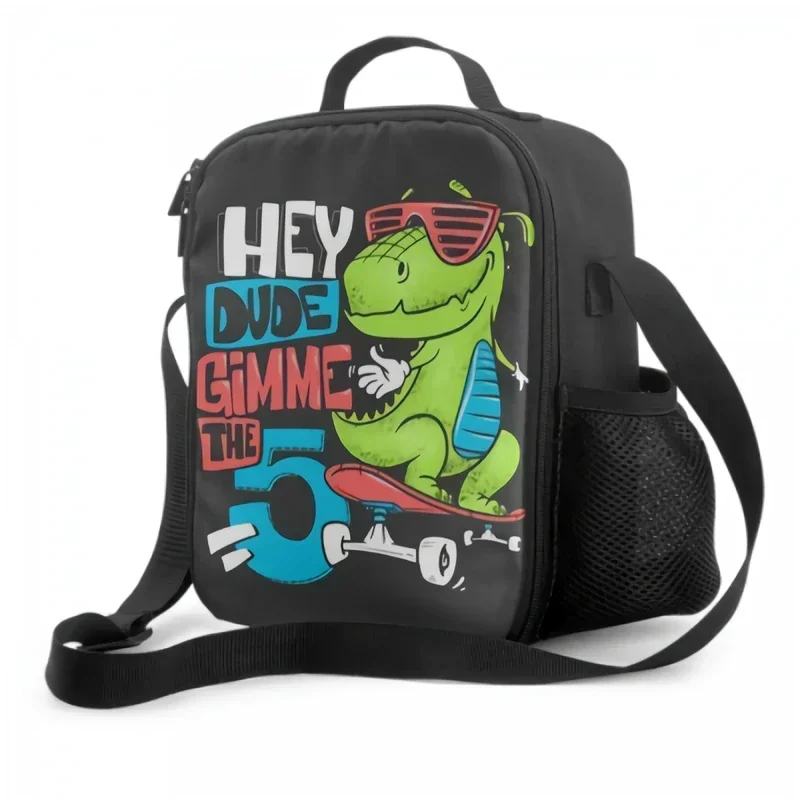 Cute Skateboard Dinosaur Urban Print Insulated Lunch Bag for School Office Picnic Tote Lunch Box Containers Reusable Cooler Bag