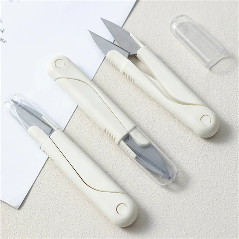 Stainless Steel Spring Scissors with Cover Portable Thread Head Fish Thread Sewing Scissors Cross-stitch Tailor\'s Scissors