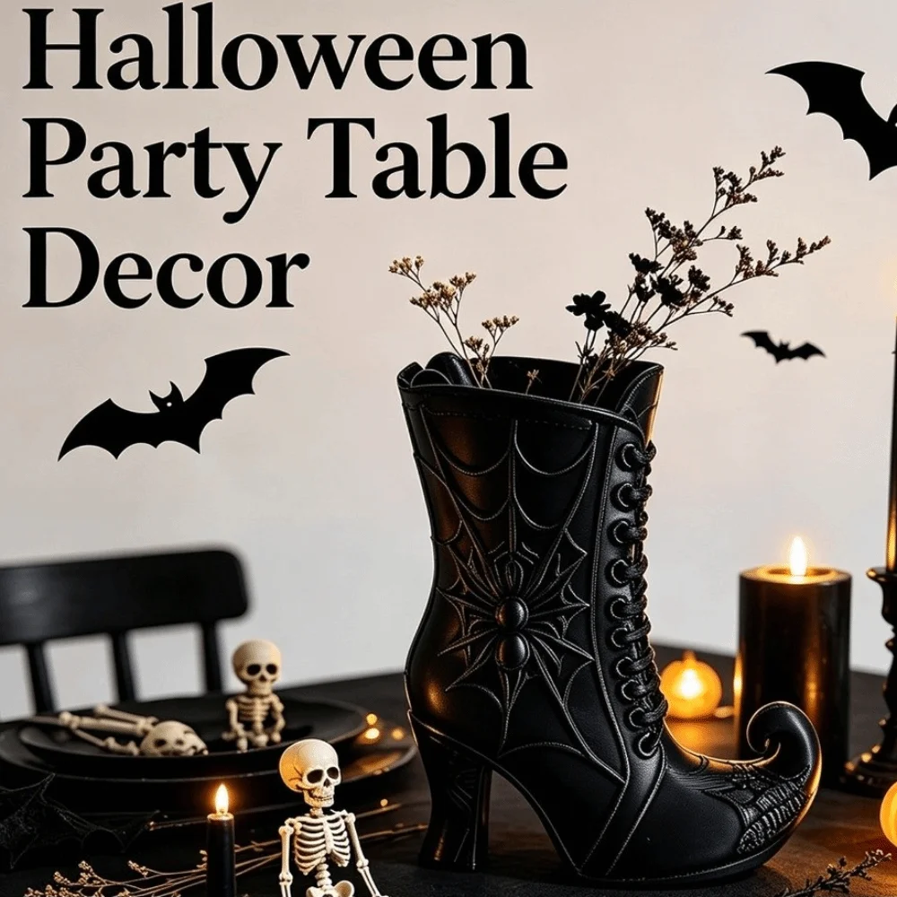 3D Printed Halloween Witch Pen Holder Gothic Vintage Witch Boots Mini Vase Unique Makeup Brush Storage Rack Living Room