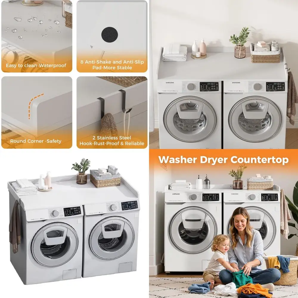 

Laundry Room Wood Countertop with Edge Rails, 27.5x54 White, for Storage and Organization