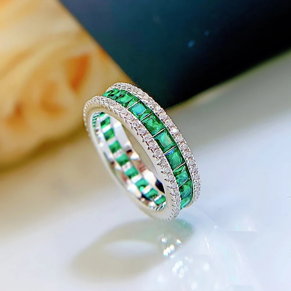 TEMGF Main White/Green/Blue Zircon Ring 100% S925 Sterling Silver Fine Jewelry for Women Party Sparkling Fashion Item