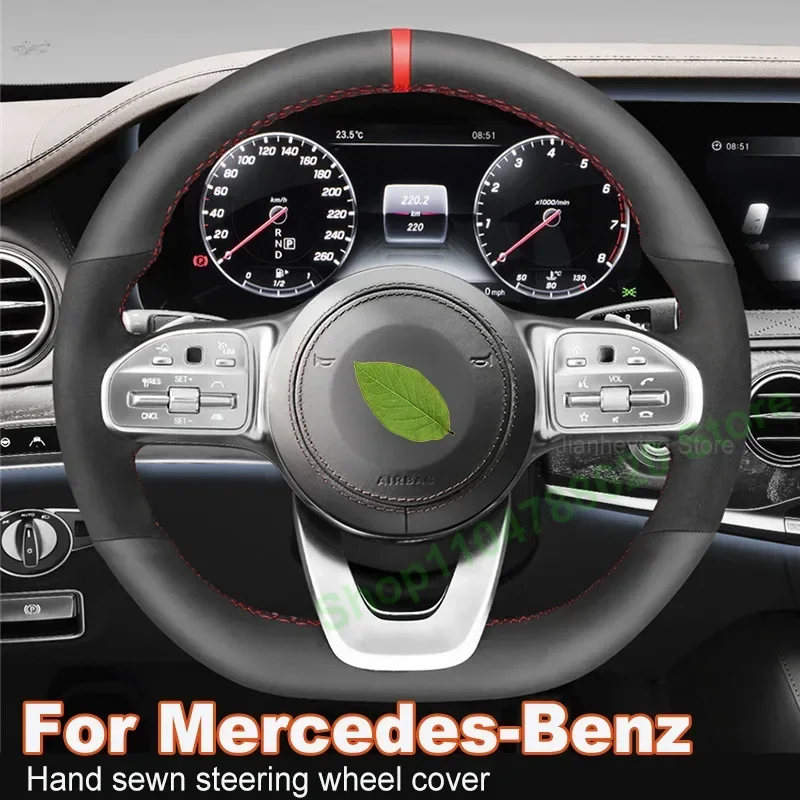 

Hand-sewn Anti-slip Breathable Leather Car Steering Wheel Covers Handle Cover For Mercedes Benz AMG GT C190 R190 W177 2018-2021