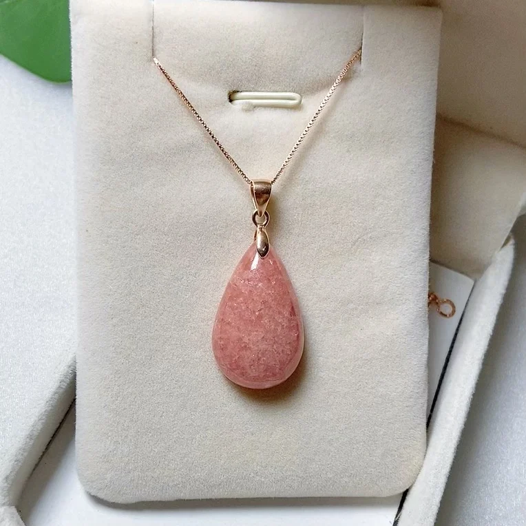 

natural Rhodochrosite Teardrop Pendant Necklace: Natural Gemstone,925 Silver Golden Filled or Rose Gold