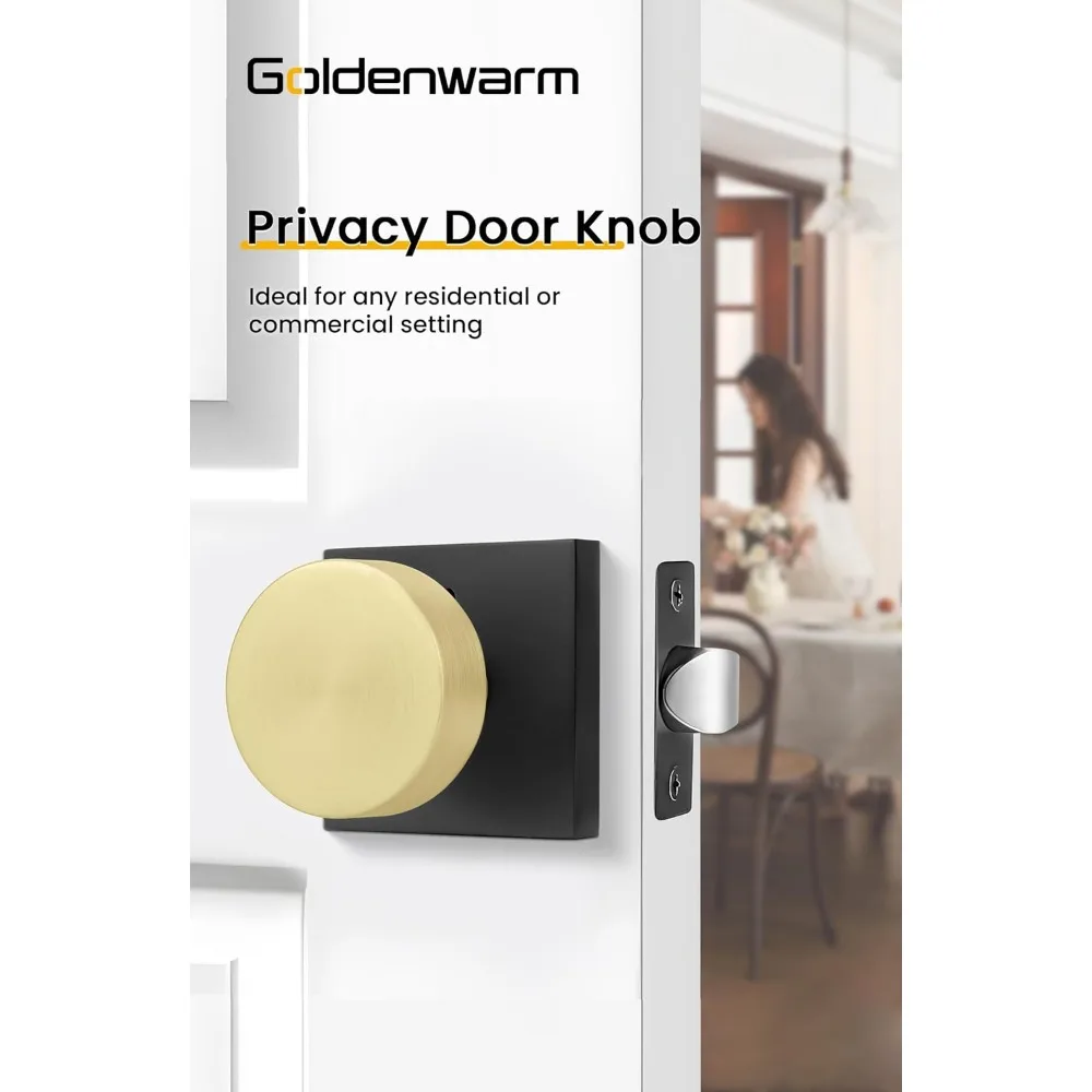 مقابض الأبواب الداخلية المصنوعة من سبائك الزنك شديدة التحمل - مقابض أبواب الخصوصية باللون الأسود الذهبي لغرف النوم، مجموعة من 3 قطع #2